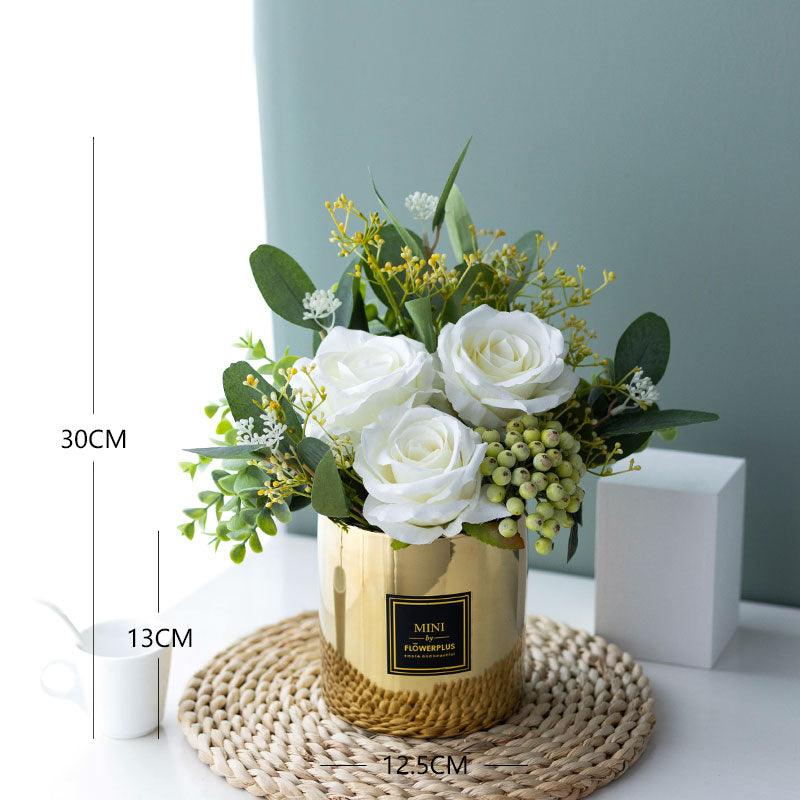 Simulated silk white moisturizing rose floral living room decoration ornaments